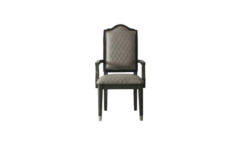 ACME House Beatrice Arm Chair, Two Tone Beige Fabric & Charcoal FredCo