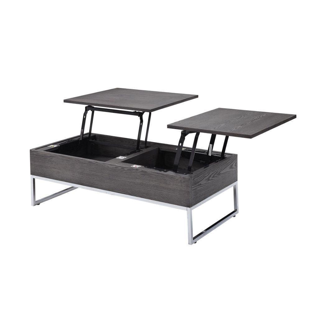 ACME Iban - Coffee Table w/Lift Top, Gray Oak & Chrome FredCo