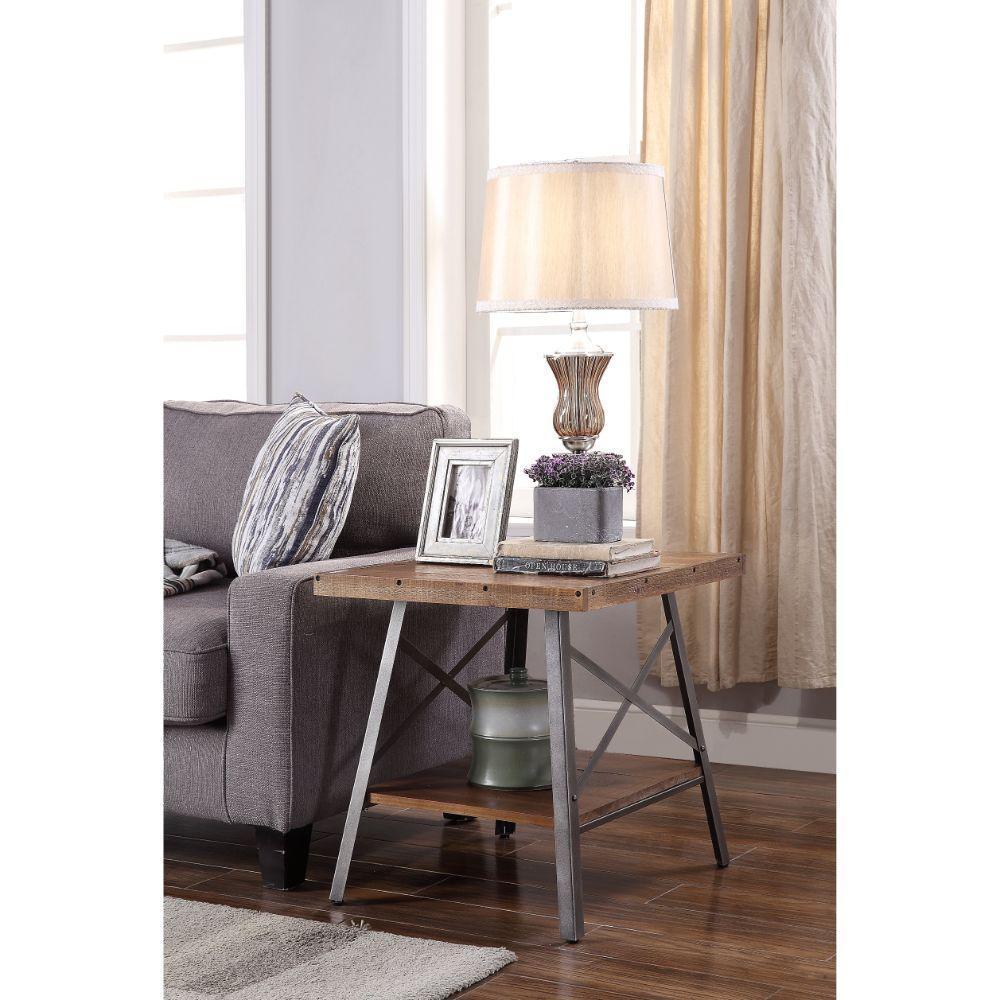 ACME Ikram 2Pc Pk End Table, Weathered Oak & Sandy Black FredCo