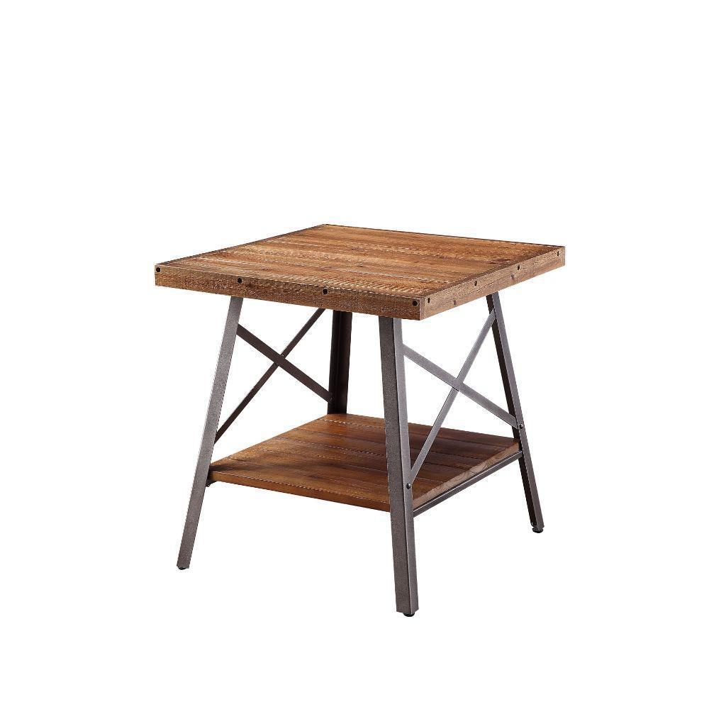ACME Ikram 2Pc Pk End Table, Weathered Oak & Sandy Black FredCo