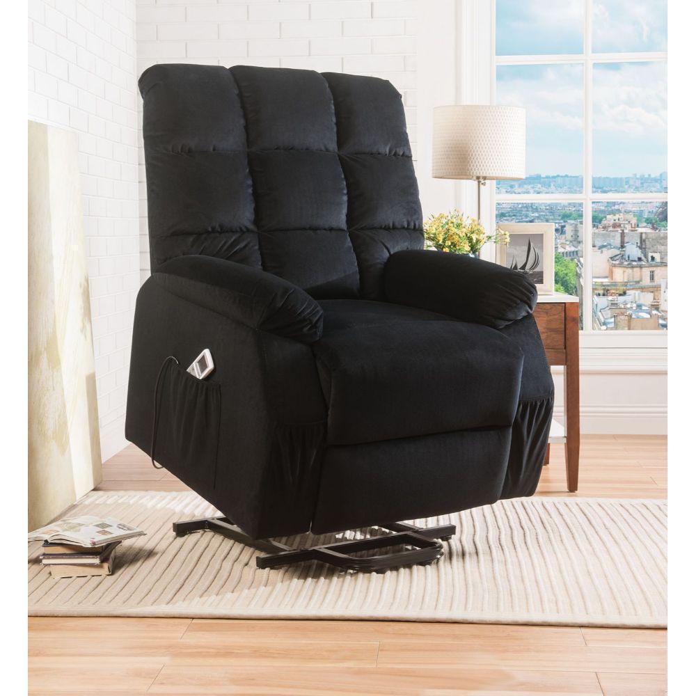 ACME Ipompea Recliner w/Power Lift & Massage, Black Velvet FredCo