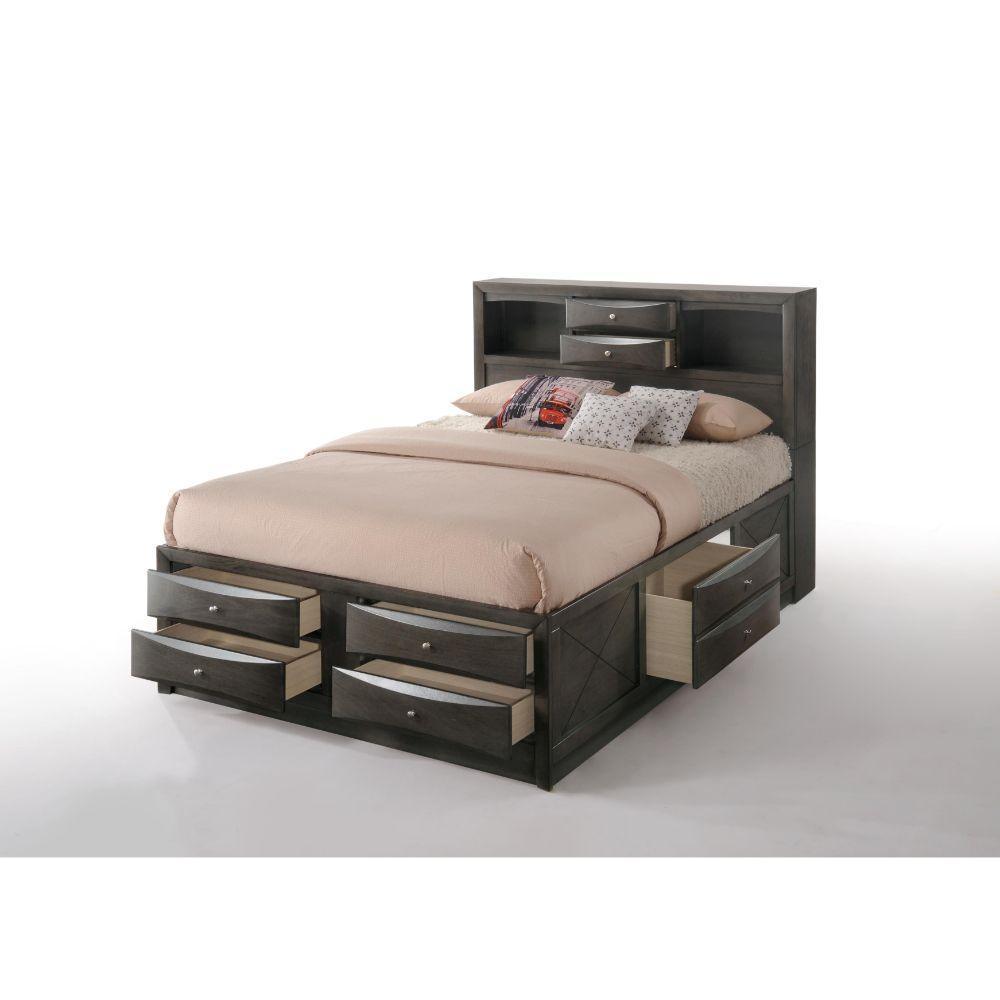ACME Ireland Queen Bed w/Storage, Gray Oak 22700Q FredCo