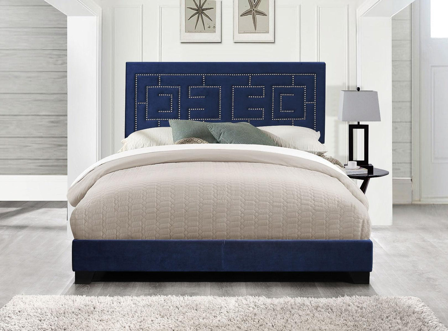 ACME Ishiko III Eastern King Bed, Dark Blue Velvet FredCo