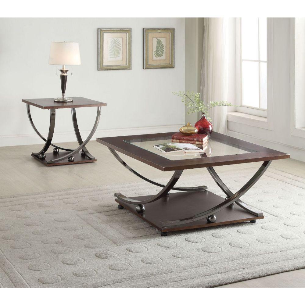 ACME Isiah Coffee Table, Black Nickel & Clear Glass FredCo