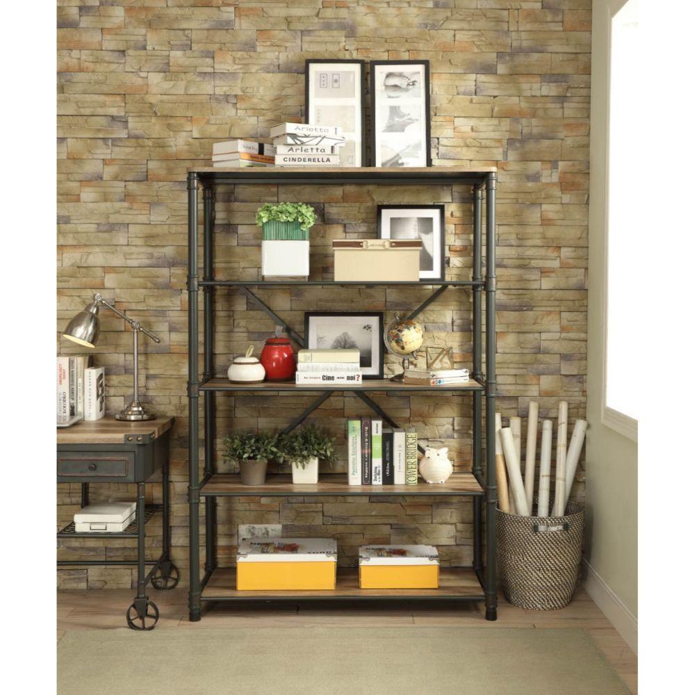 ACME Itzel Bookshelf, Antique Oak & Sandy Gray FredCo