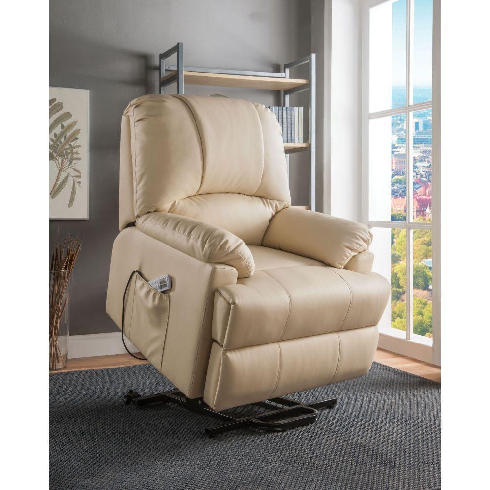 ACME Ixora Recliner w/Power Lift & Massage, Beige PU FredCo