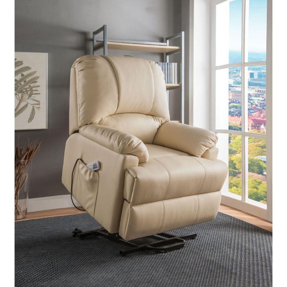 ACME Ixora Recliner w/Power Lift & Massage, Beige PU FredCo
