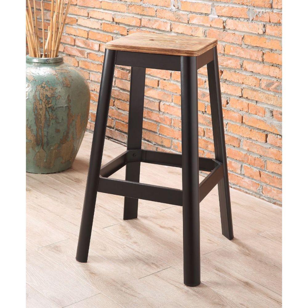 ACME Jacotte Bar Stool (1Pc), Natural & Black, 30" Seat Height FredCo