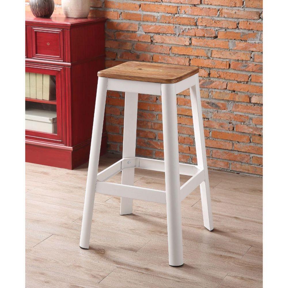 ACME Jacotte Bar Stool (1Pc), Natural & White, 30" Seat Height FredCo