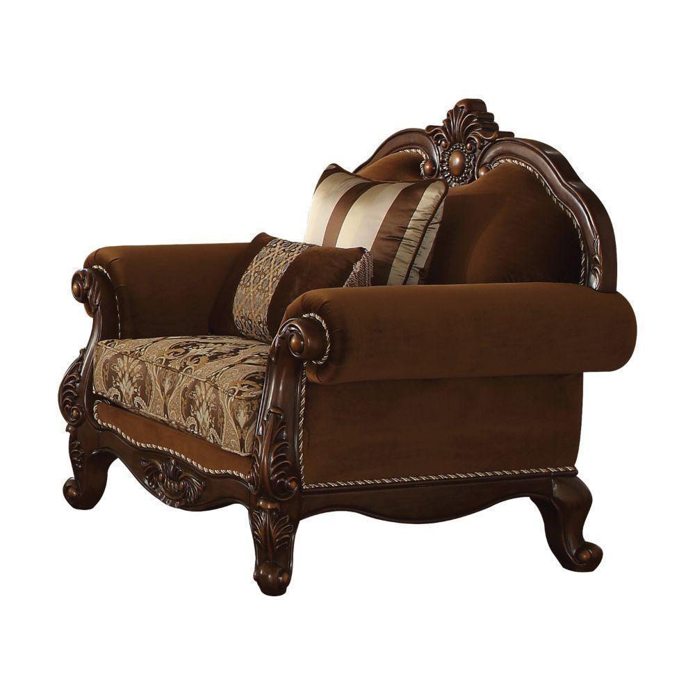 ACME Jardena Chair w/2 Pillows, Fabric & Cherry Oak FredCo