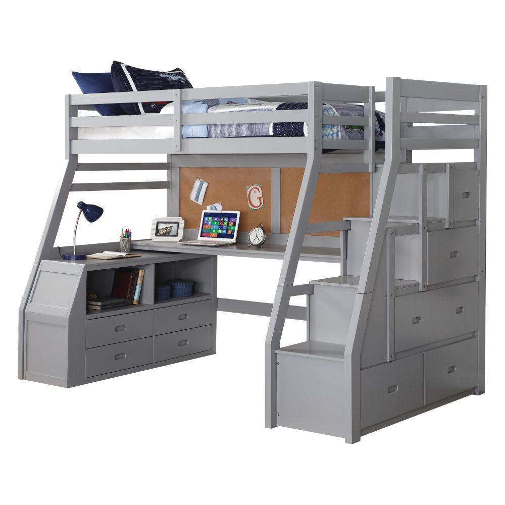 ACME Jason II Loft Bed & Storage Ladder, Gray 37445 Twin FredCo