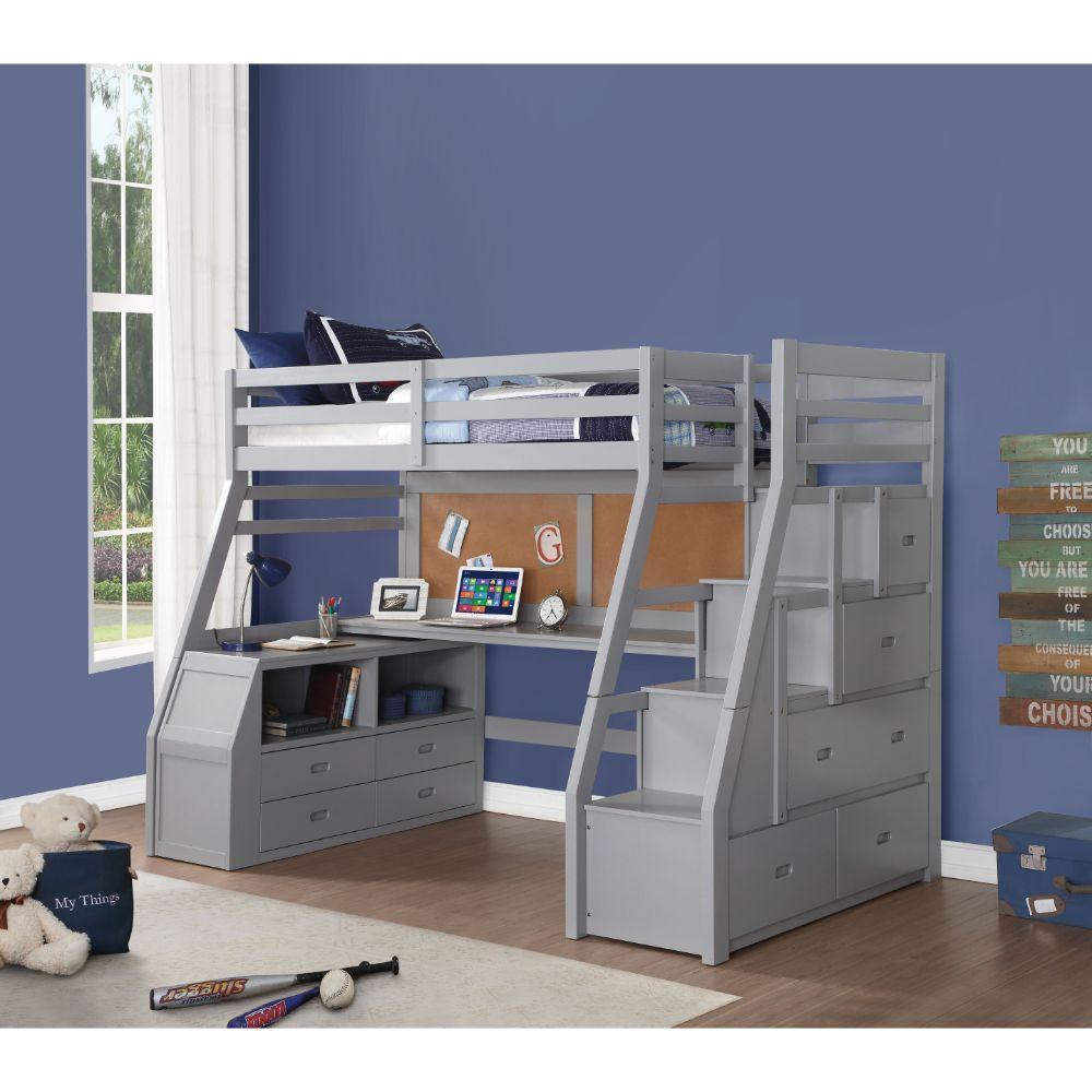 ACME Jason II Loft Bed & Storage Ladder, Gray 37445 Twin FredCo