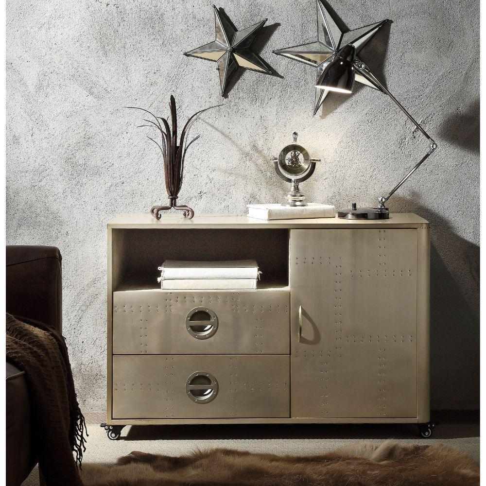 ACME Jennavieve Cabinet, Gold Aluminum FredCo