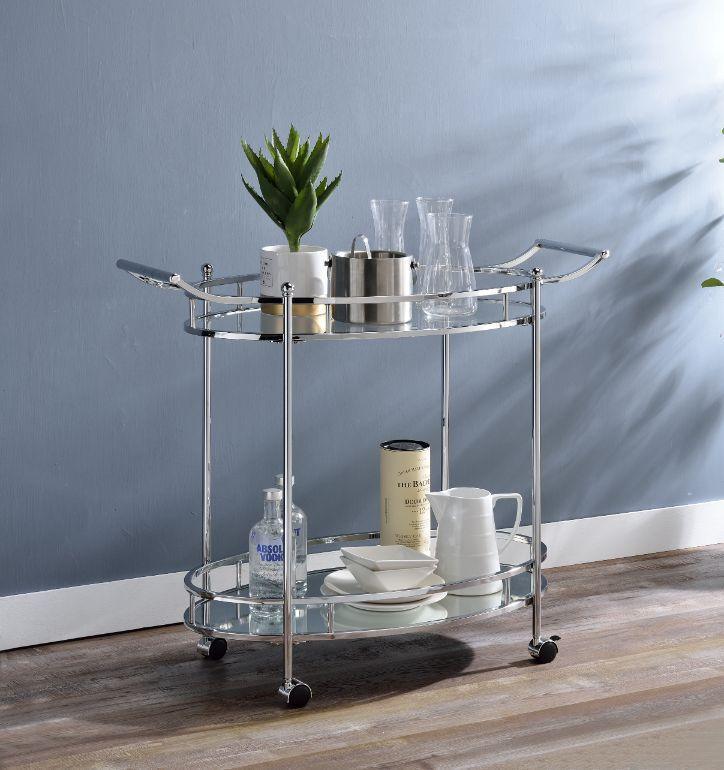 ACME Jinx Serving Cart, Clear Glass & Chrome Finish FredCo