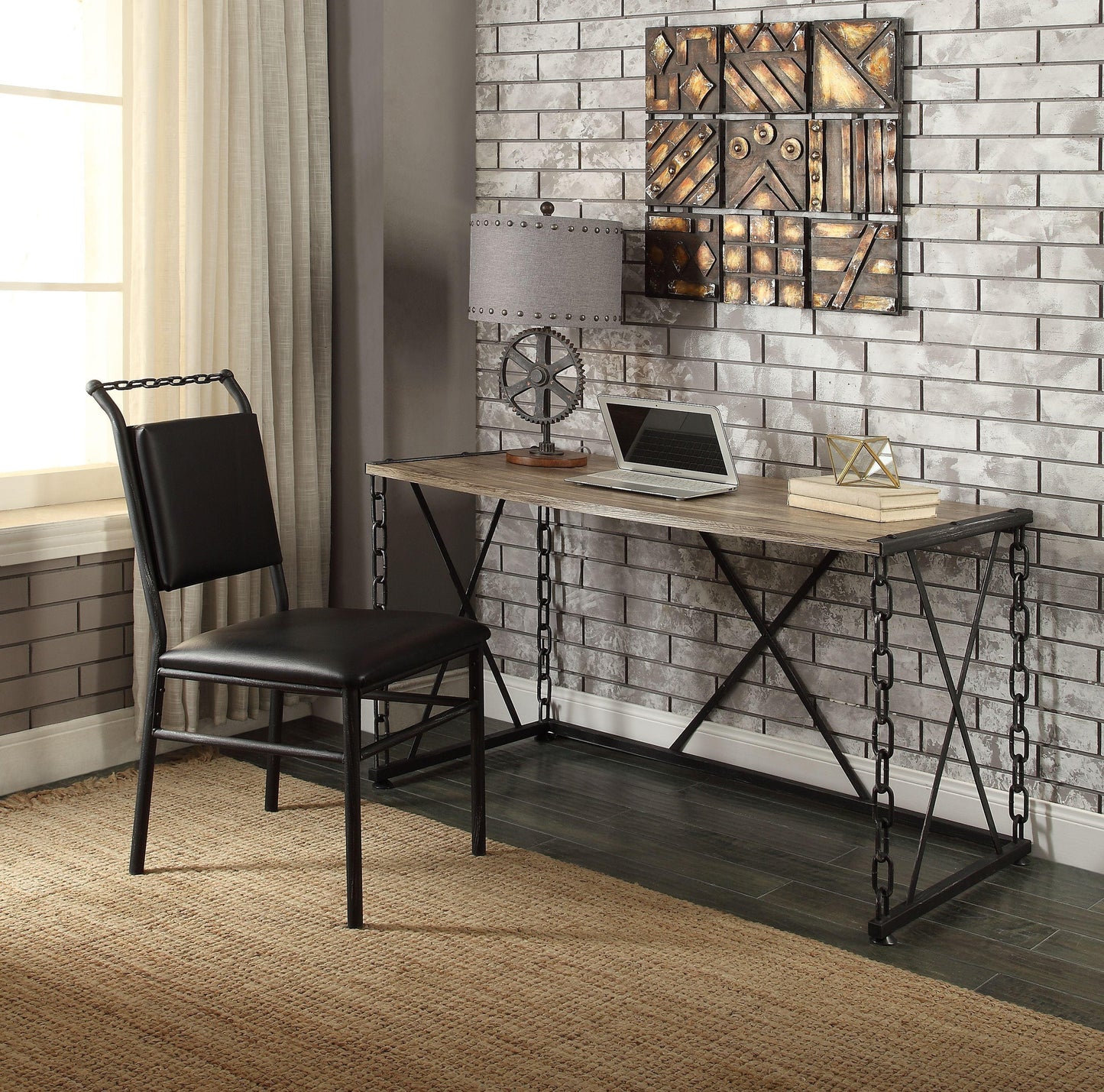 ACME Jodie Console Table, Rustic Oak & Antique Black Finish FredCo