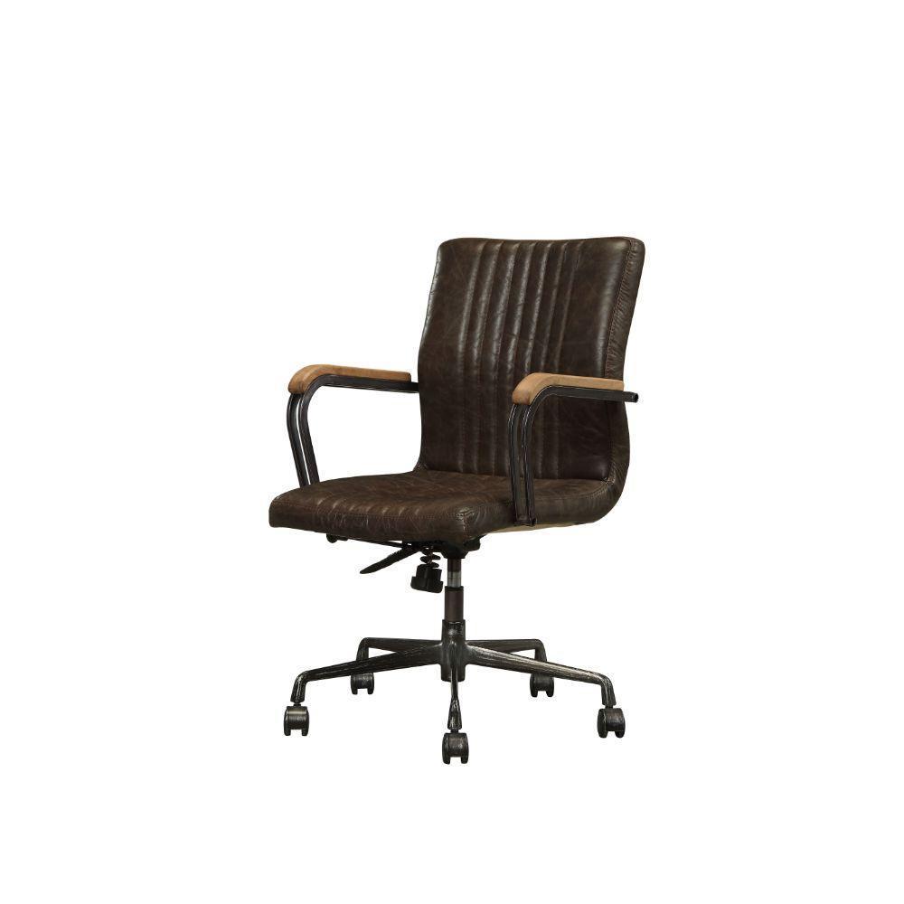 ACME Joslin Executive Office Chair, Distress Chocolate Top Grain Leather FredCo