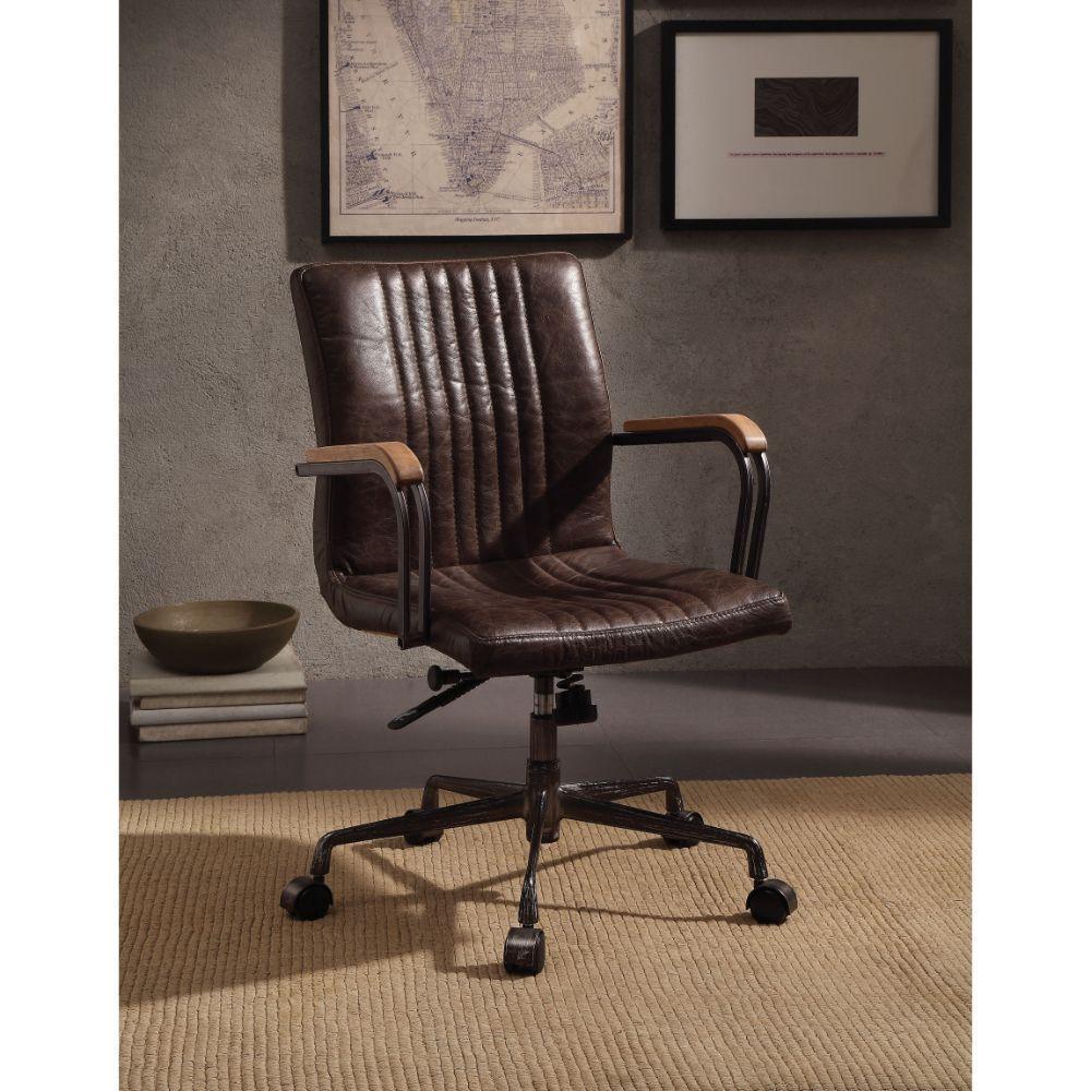ACME Joslin Executive Office Chair, Distress Chocolate Top Grain Leather FredCo