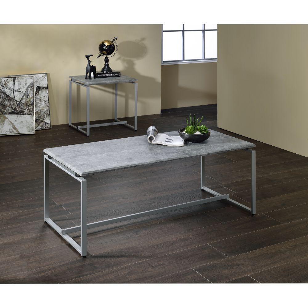 ACME Jurgen 3Pc Pack Coffee/End Set, Faux Concrete & Silver FredCo