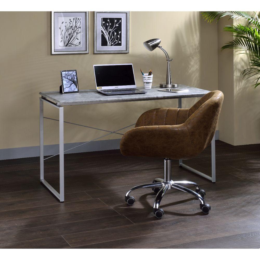 ACME Jurgen Desk, Faux Concrete & Silver FredCo