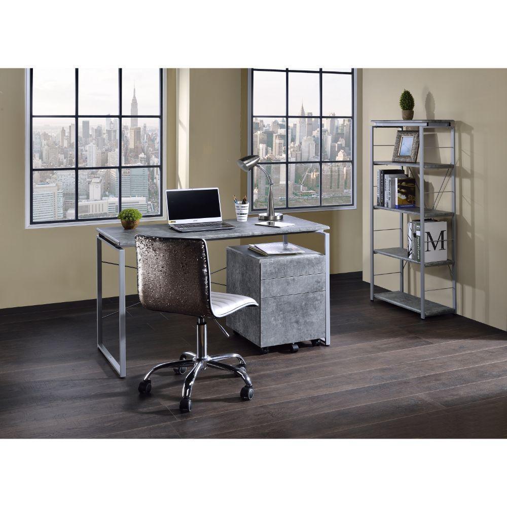 ACME Jurgen Desk, Faux Concrete & Silver FredCo