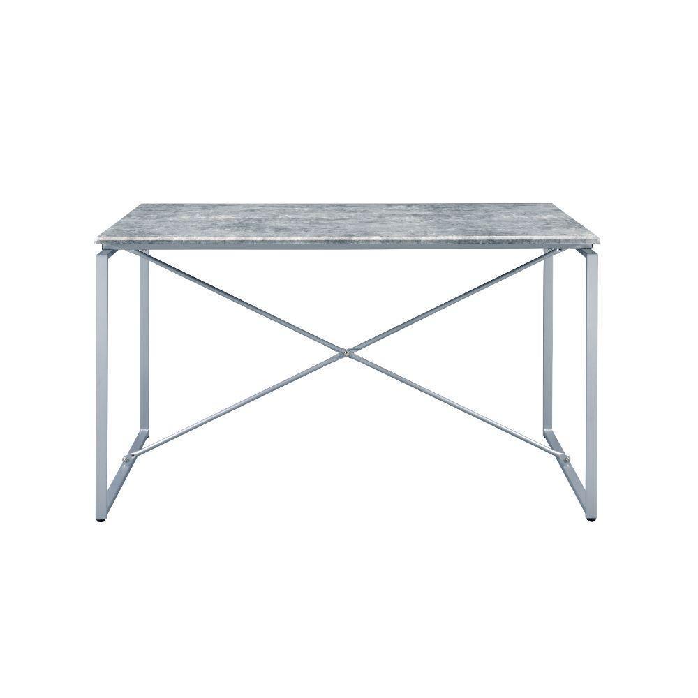 ACME Jurgen Dining Table, Faux Concrete & Silver FredCo