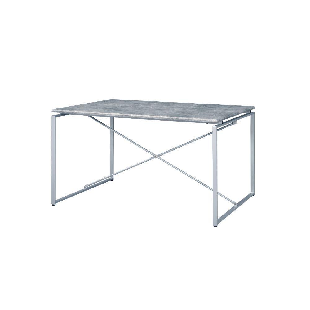 ACME Jurgen Dining Table, Faux Concrete & Silver FredCo