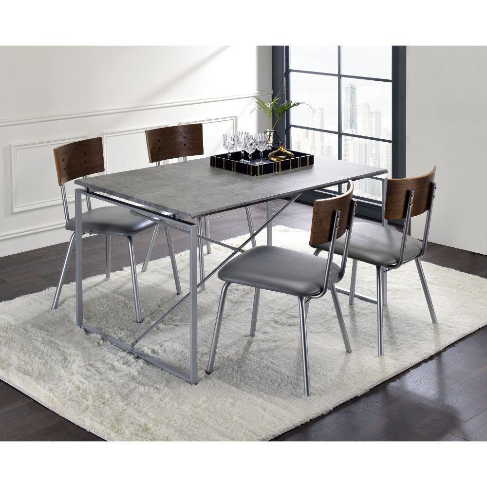 ACME Jurgen Dining Table, Faux Concrete & Silver FredCo