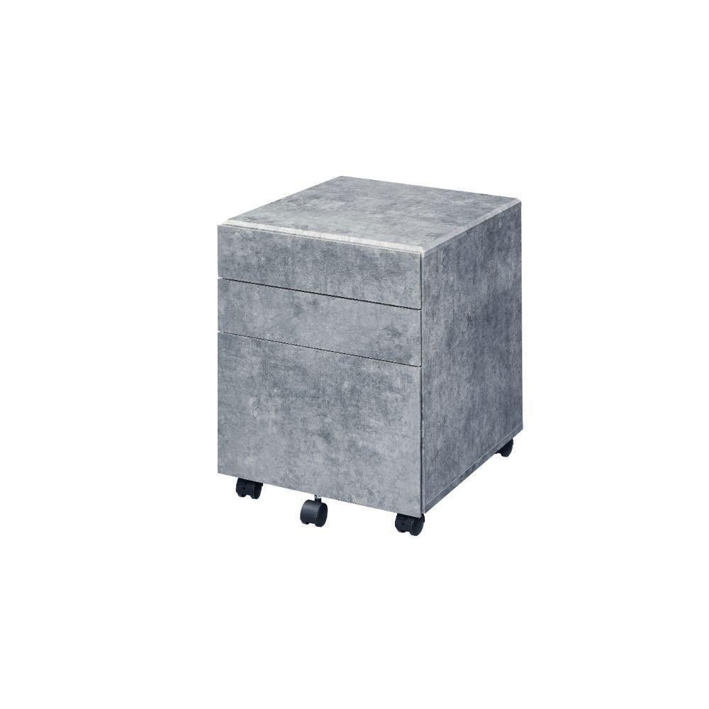 ACME Jurgen File Cabinet, Faux Concrete & Silver FredCo
