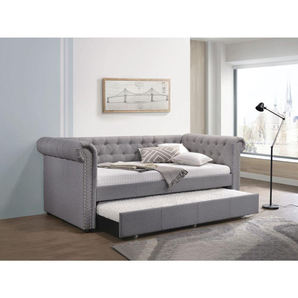 ACME Justice Daybed & Trundle (Twin Size), Smoke Gray Fabric FredCo