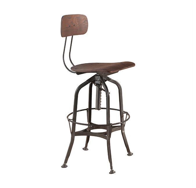 ACME Kaeso Adjustable Stool w/Swivel (1Pc), Walnut & Gunmetal, 25~30" Seat Height FredCo