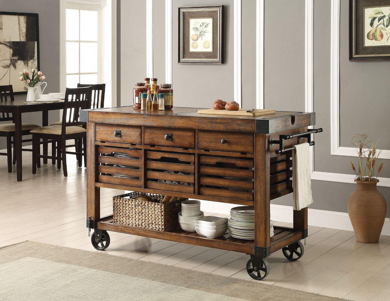 ACME Kaif Kitchen Cart, Distressed Chestnut FredCo
