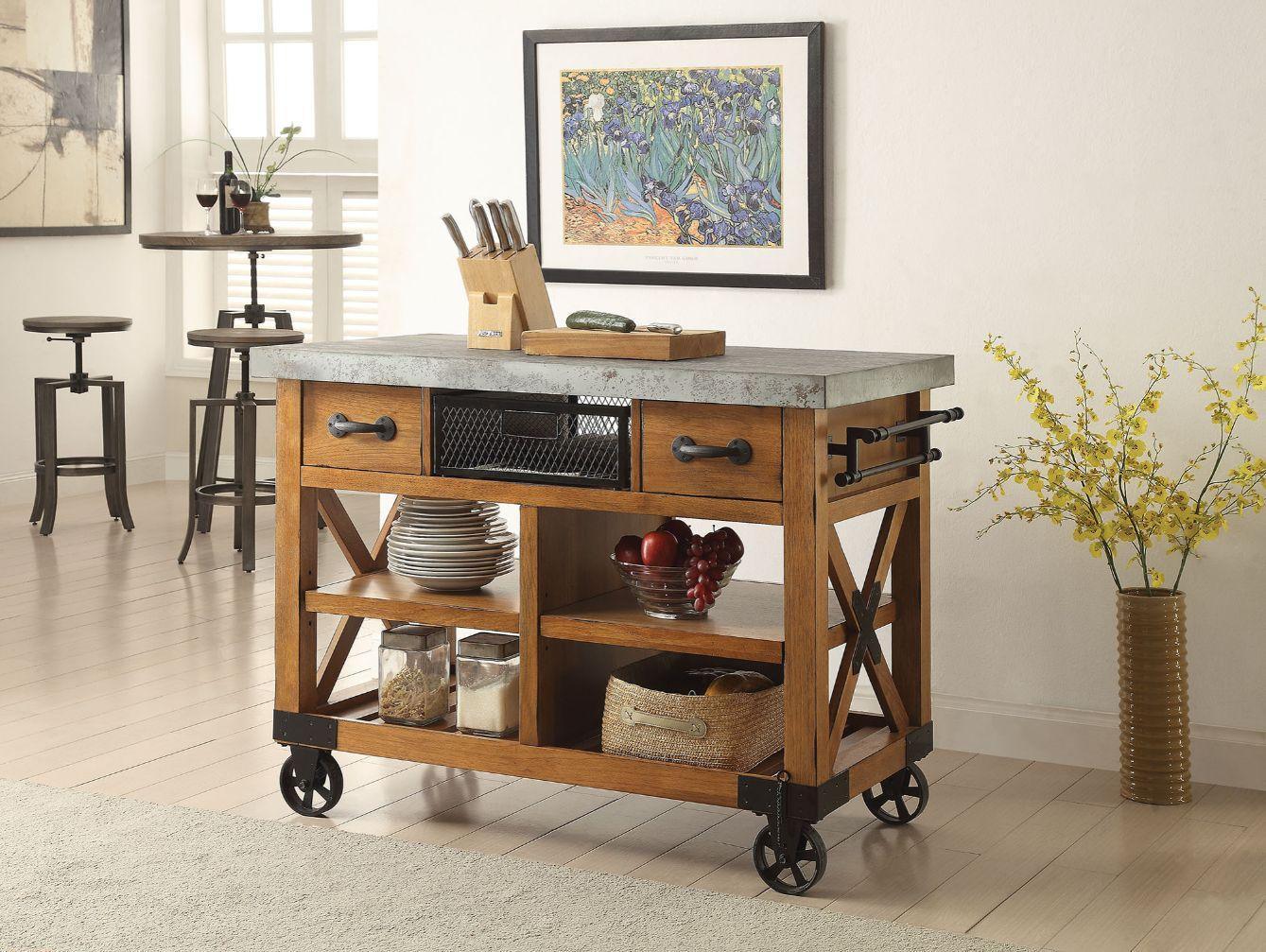 ACME Kailey Kitchen Cart, Antique Oak FredCo