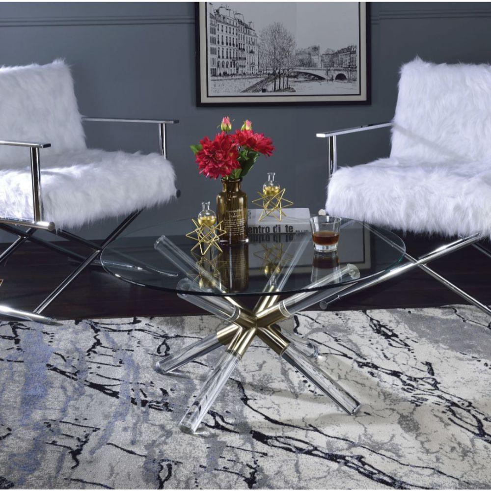 ACME Kalani Coffee Table, Gold, Clear Acrylic & Clear Glass 81025 FredCo