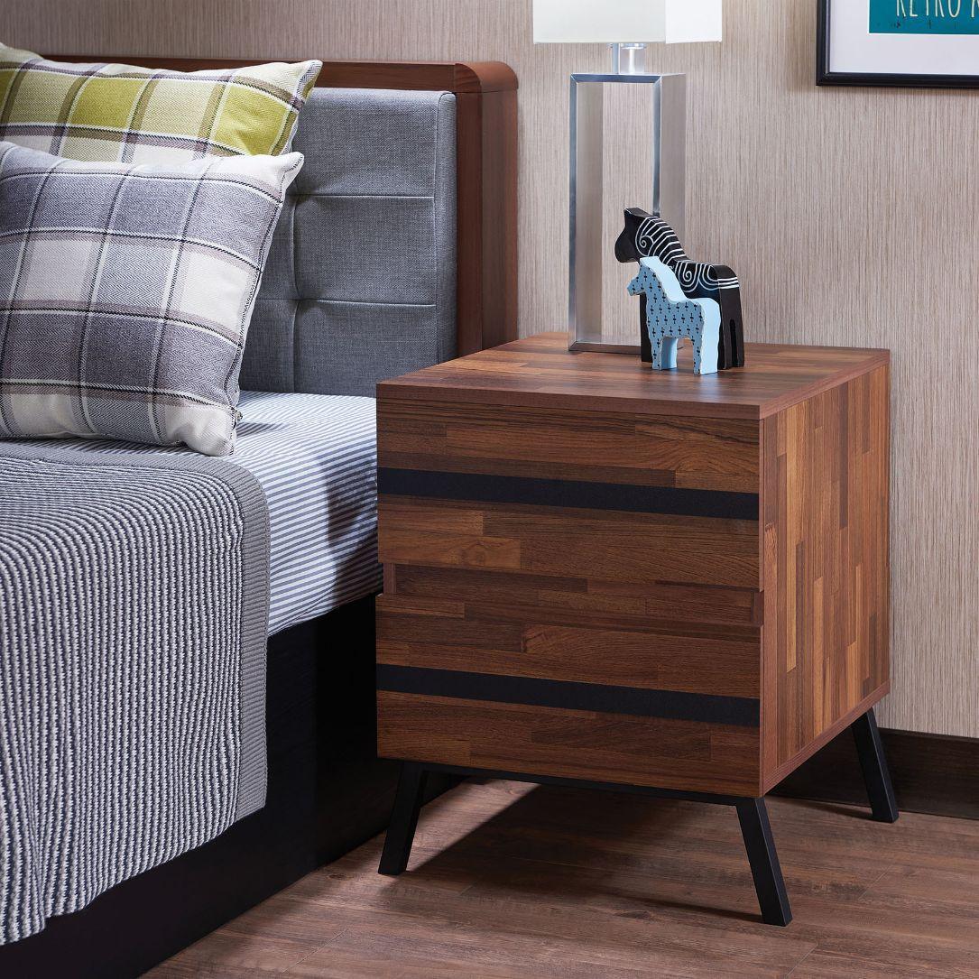 ACME Karine Nightstand/End Table, Walnut & Black FredCo