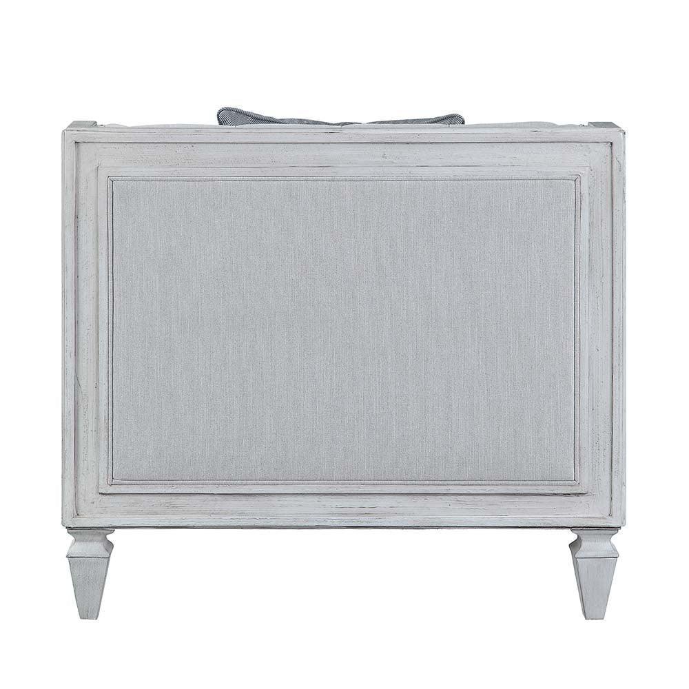 ACME Katia Chair w/Pillow, Light Gray Linen & Weathered White Finish FredCo