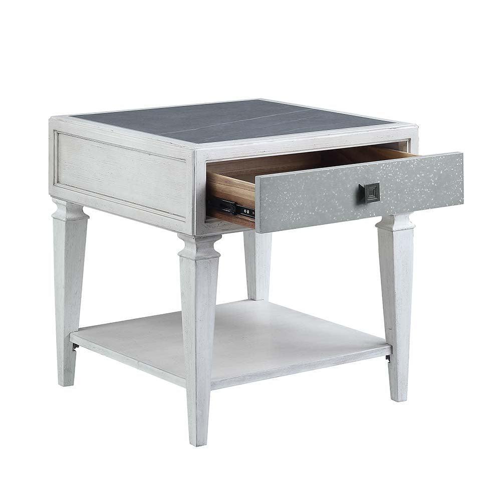 ACME Katia End Table, Rustic Gray & Weathered White Finish FredCo