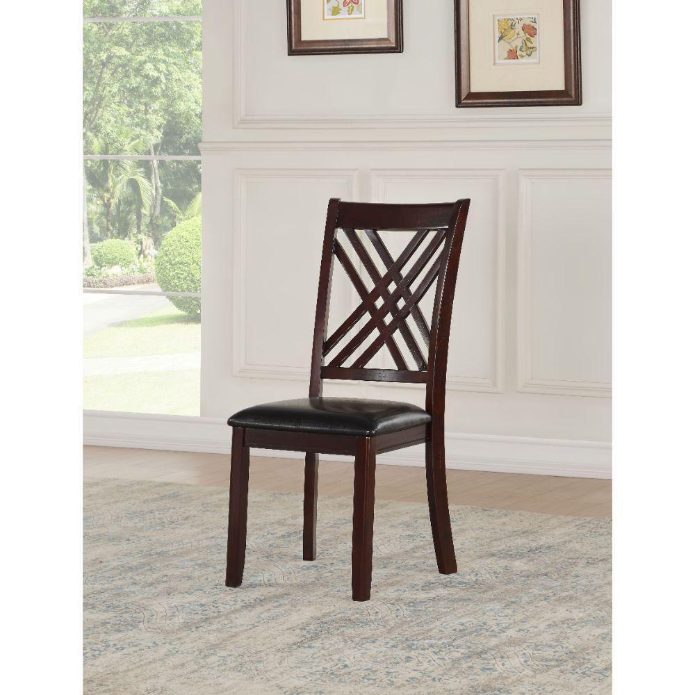 ACME Katrien Side Chair (Set-2), Black PU & Espresso FredCo