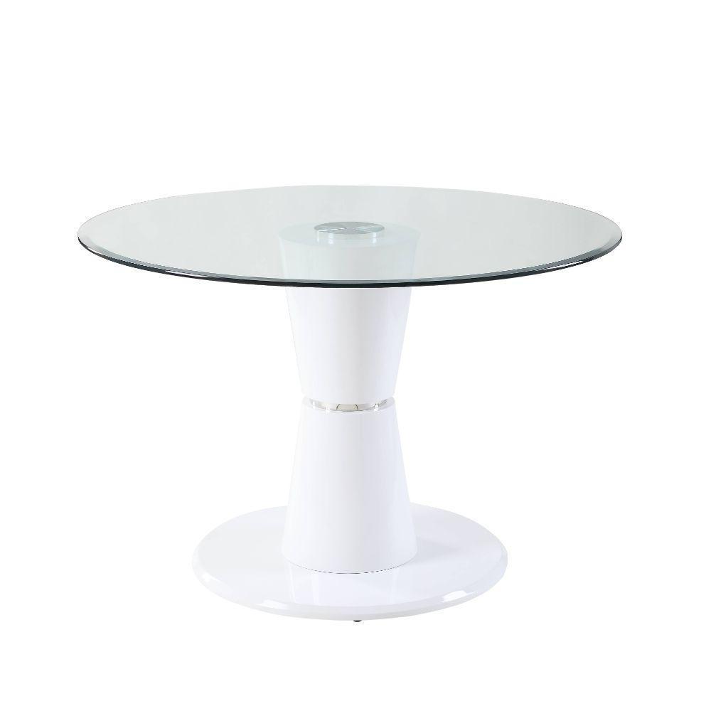 ACME Kavi Coffee Table, Clear Glass & White High Gloss FredCo