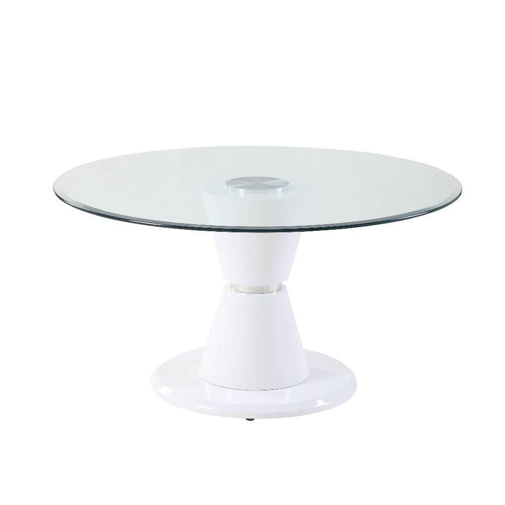 ACME Kavi Dining Table, Clear Glass & White High Gloss FredCo
