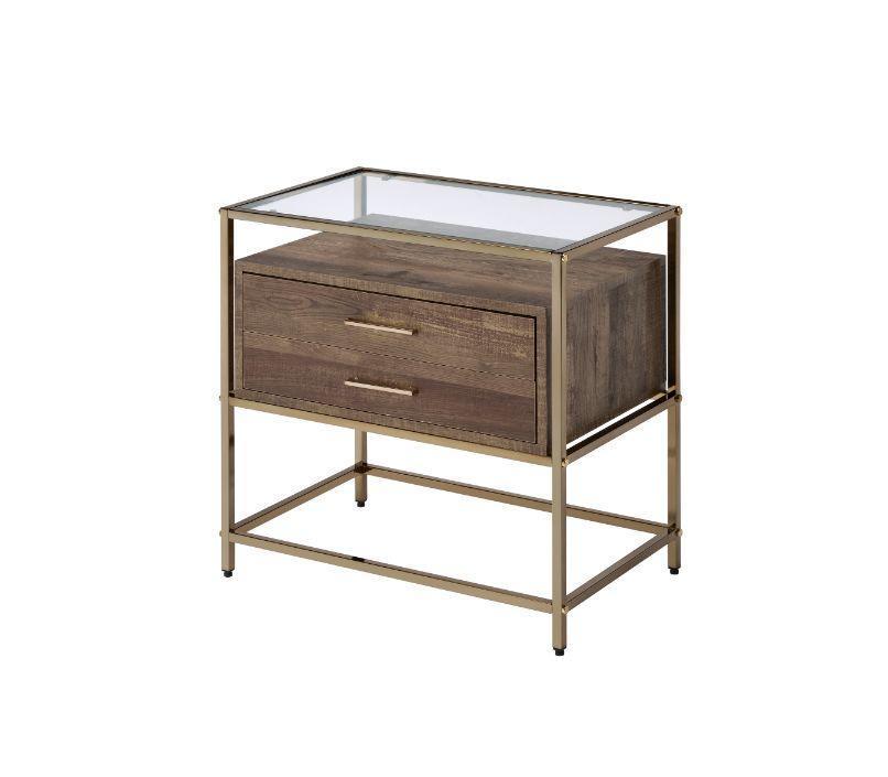 ACME Knave Accent Table, Walnut & Champagne Finish FredCo