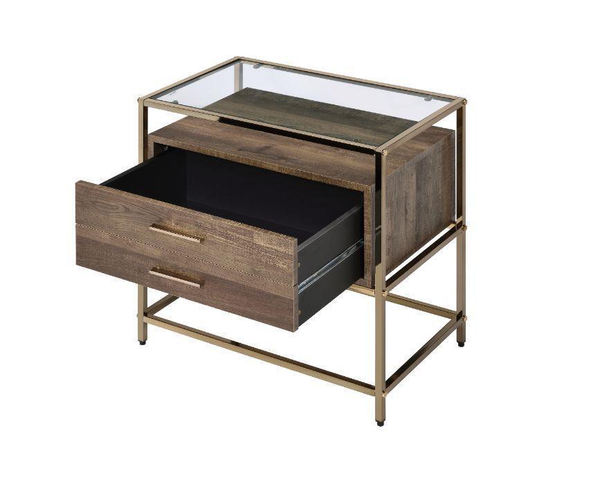 ACME Knave Accent Table, Walnut & Champagne Finish FredCo