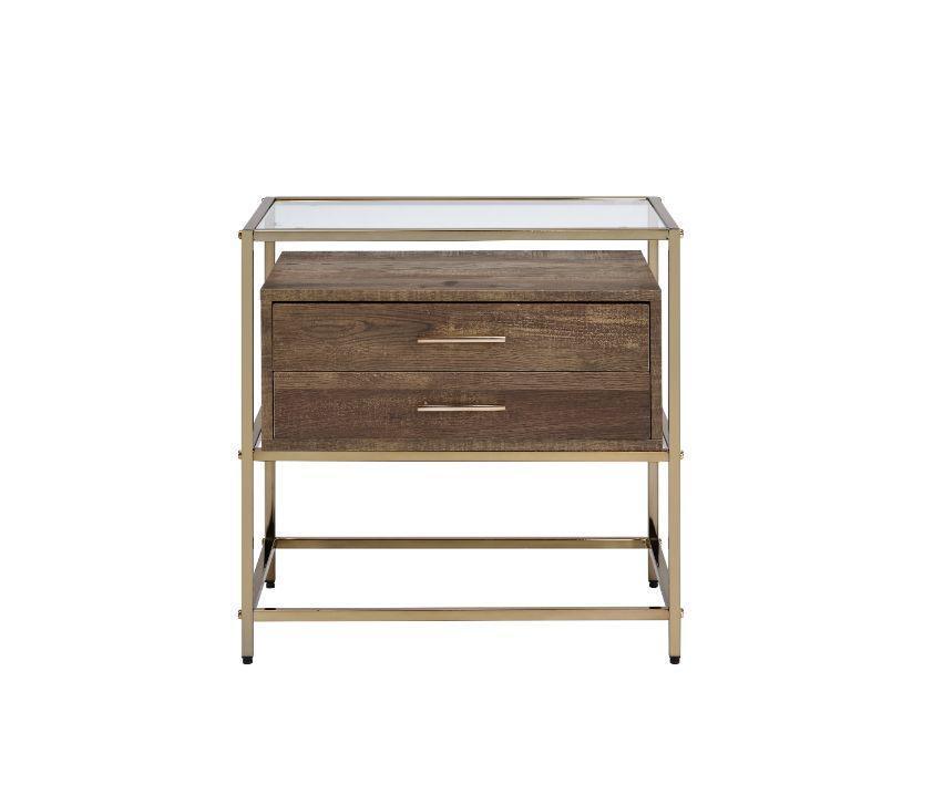 ACME Knave Accent Table, Walnut & Champagne Finish FredCo