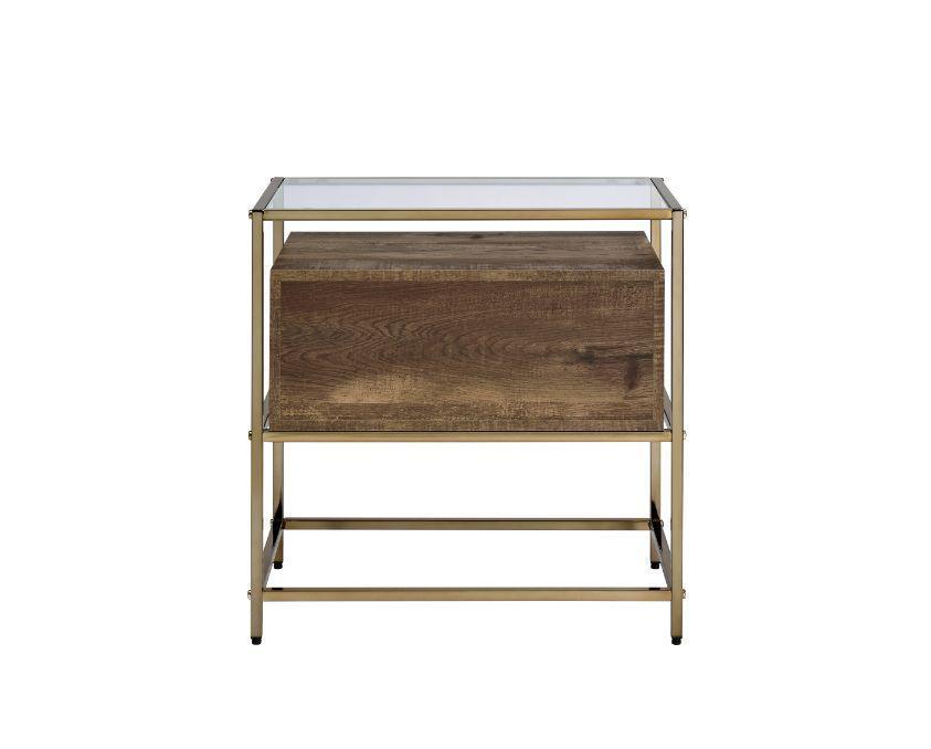 ACME Knave Accent Table, Walnut & Champagne Finish FredCo
