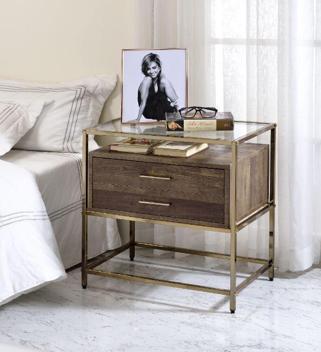 ACME Knave Accent Table, Walnut & Champagne Finish FredCo