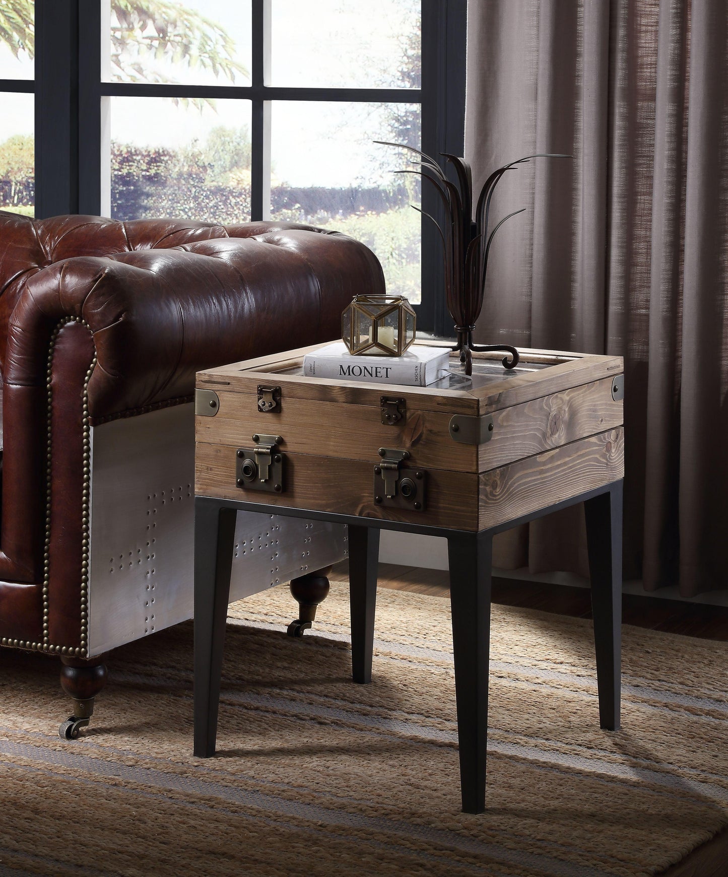 ACME Kolin Accent Table, Rustic Oak & Matte Gray FredCo