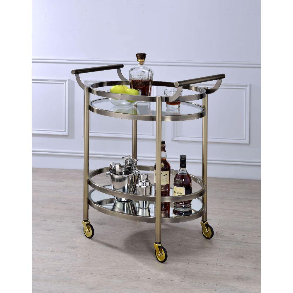 ACME Lakelyn Serving Cart, Brushed Bronze & Clear Glass FredCo