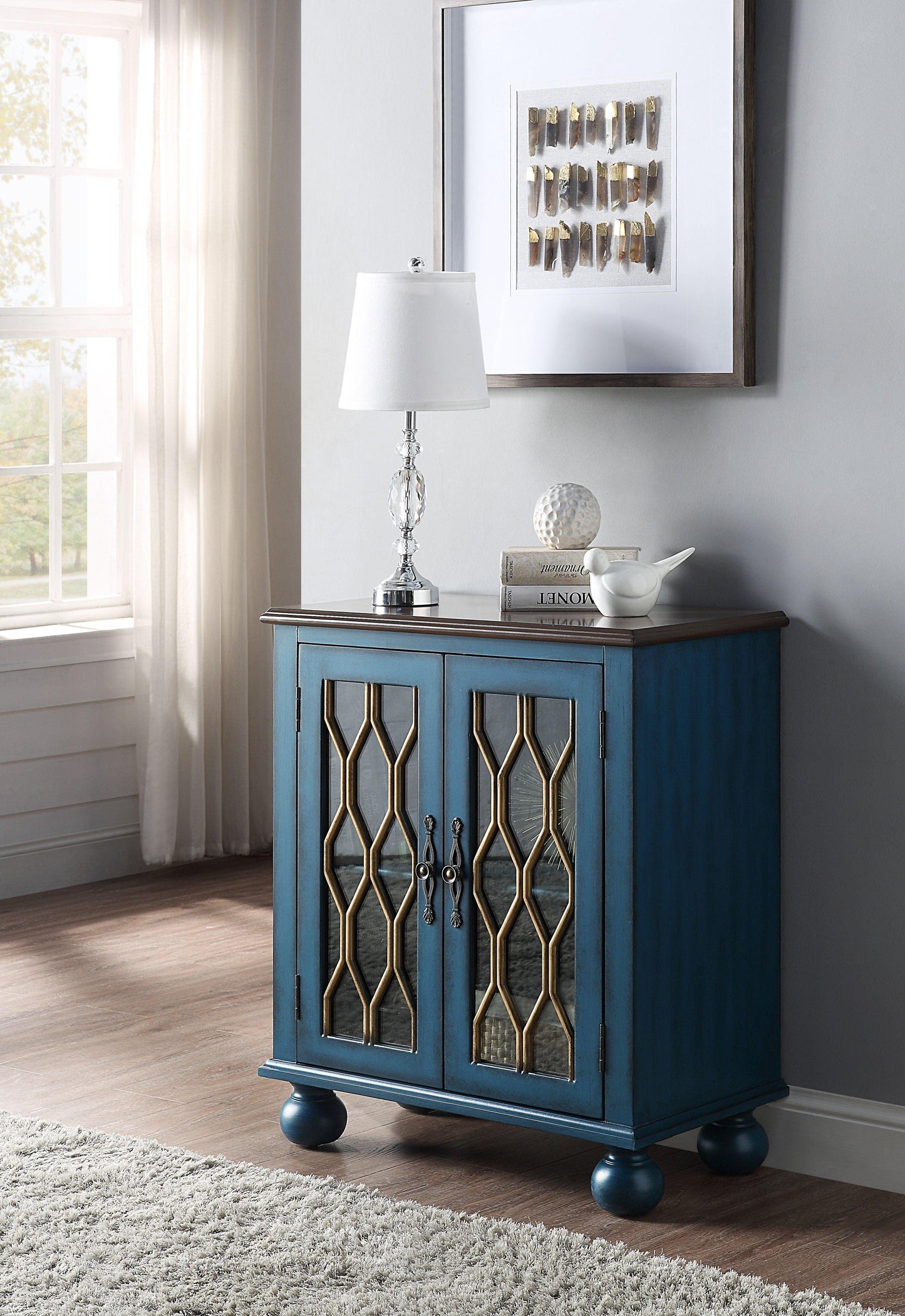 ACME Lassie Console Table, Antique Blue Finish FredCo