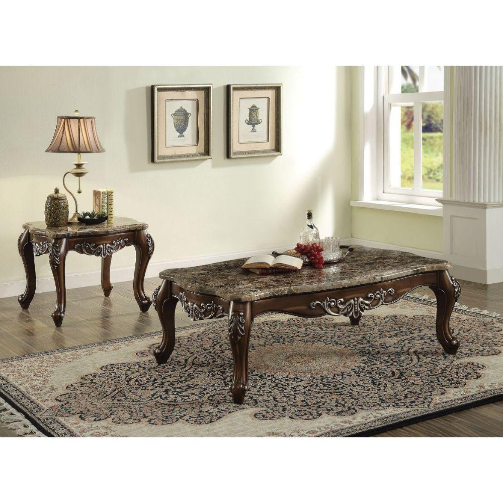 ACME Latisha End Table, Marble & Antique Oak FredCo