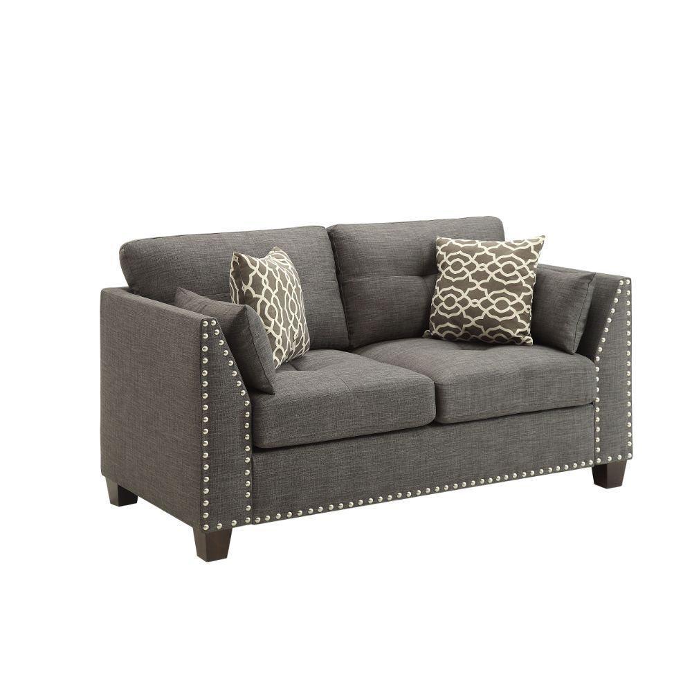 ACME Laurissa Loveseat w/4 Pillows, Light Charcoal Linen FredCo