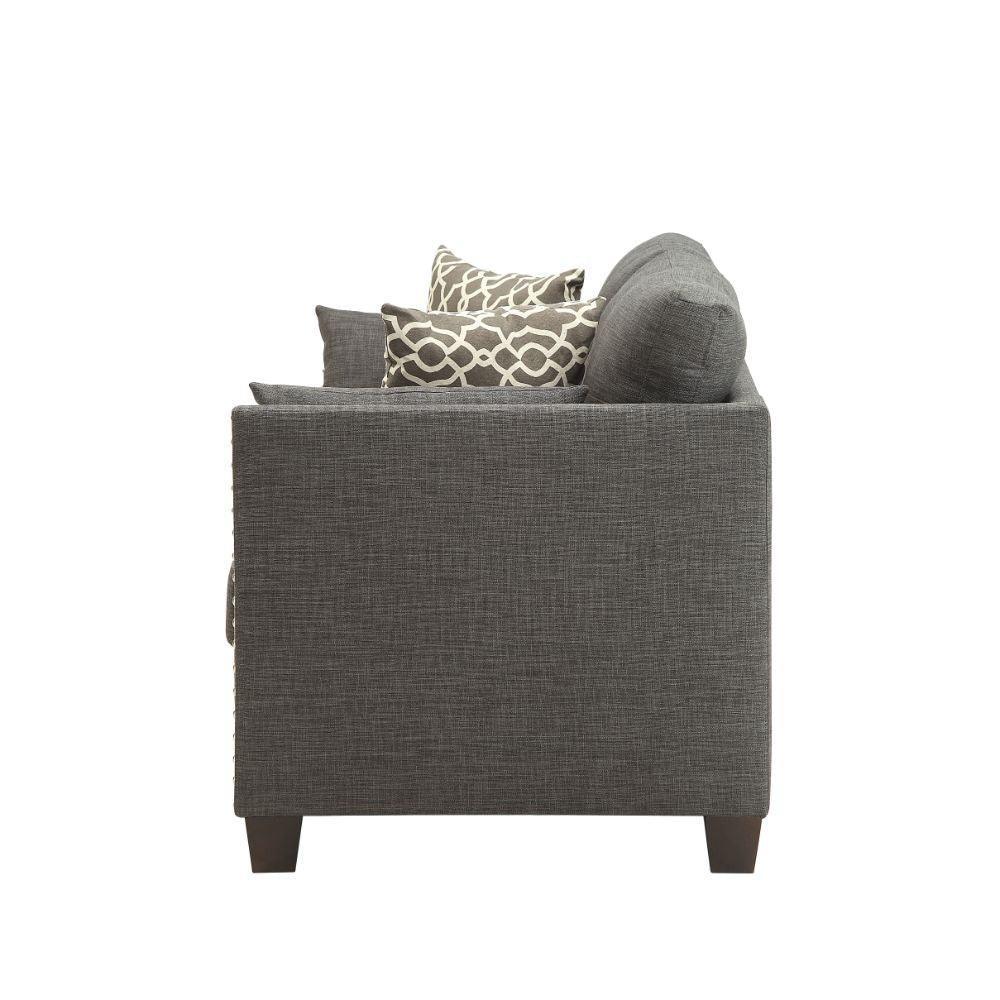 ACME Laurissa Loveseat w/4 Pillows, Light Charcoal Linen FredCo